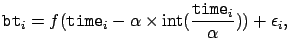 $\displaystyle \mbox{\tt bt}_i=f(\mbox{\tt time}_i-
\alpha \times \mbox{int}(\frac{\mbox{\tt time}_i}{\alpha}))+\epsilon_i,$